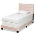 thumbnail image 1 of Bowery Hill Modern Velvet Fabric Upholstered Twin Size Panel Bed in Light Pink, 1 of 8