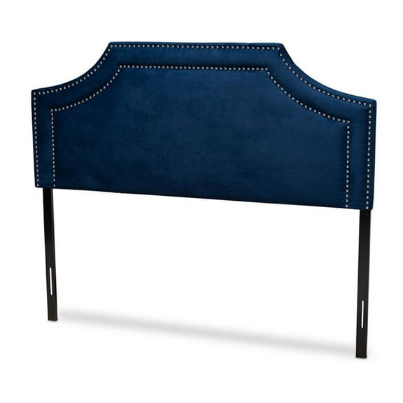 Bowery Hill Modern Velvet and Wood Queen Headboard in Navy Blue