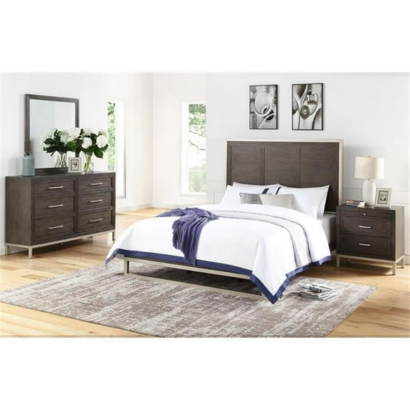 Bowery Hill Modern Walnut Queen Engineered Wood 4-Piece Bedroom Set