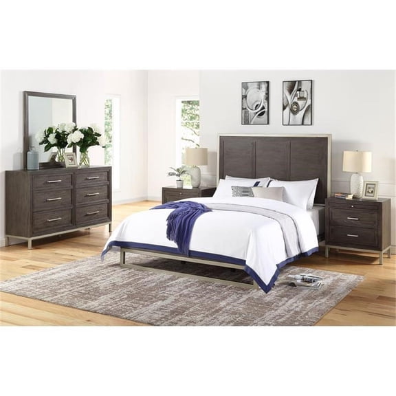 Bowery Hill Modern Walnut Queen Engineered Wood 5-Piece Bedroom Set