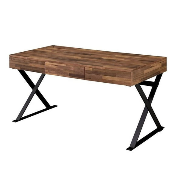 Bowery Hill Modern Wood 3-Drawer Writing Desk with USB in Oak and Black