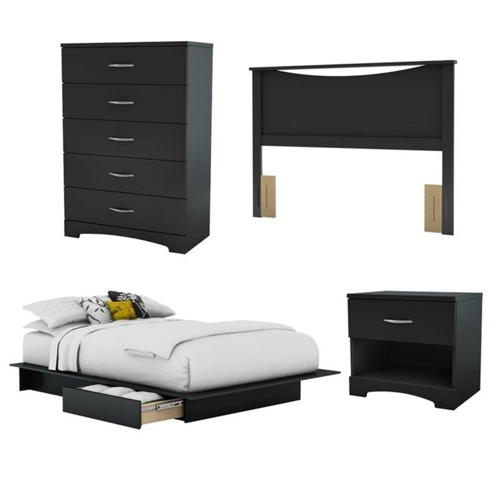 Bowery Hill Modern Wood 4 Piece Full Bedroom Set in Pure Black