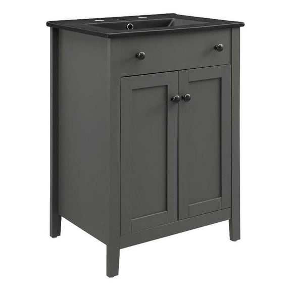 Bowery Hill Modern Wood/Ceramic Bathroom Vanity in Gray/Black