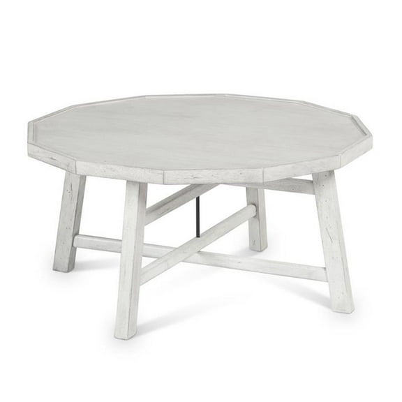 Bowery Hill Modern Wood Cocktail Table in Distressed Alabaster White