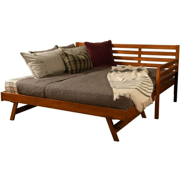 Bowery Hill Modern Wood Daybed with Pop Up Bed in Brown-Mattress Not Included