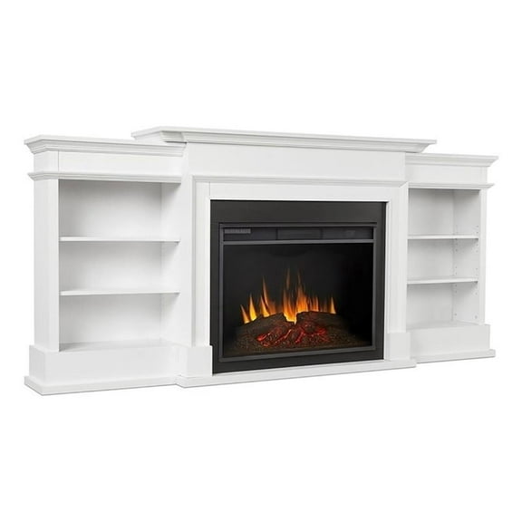 Bowery Hill Modern Wood Electric Fireplace TV Stand for TVs up to 92" in White