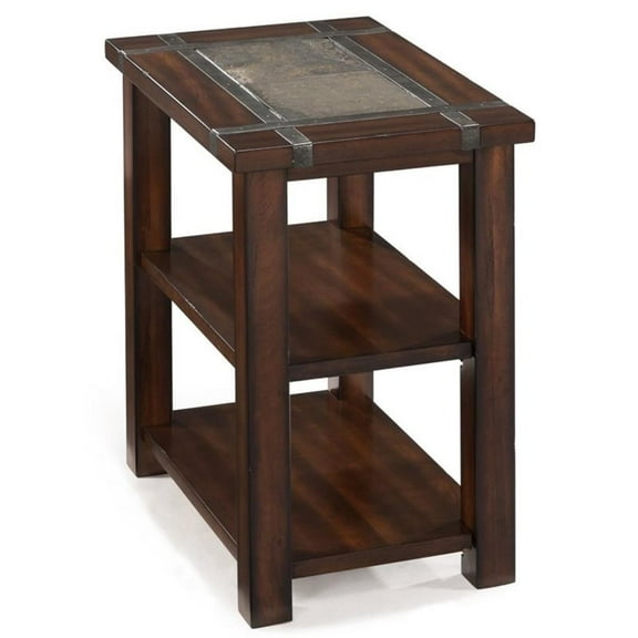 Bowery Hill Modern Wood End Table in Cherry and Slate Finish