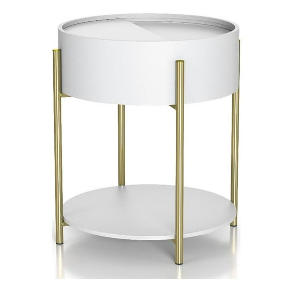 Bowery Hill Modern Wood End Table with Hidden Storage in White