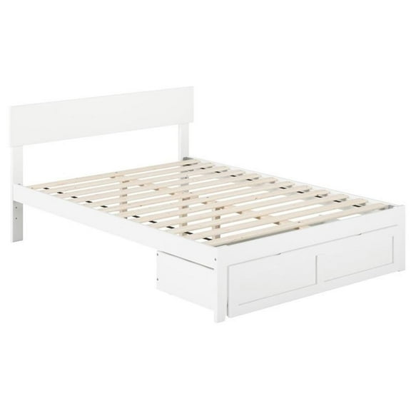 Bowery Hill Modern Wood Full Bed with Foot Drawer & Slat Kit in White
