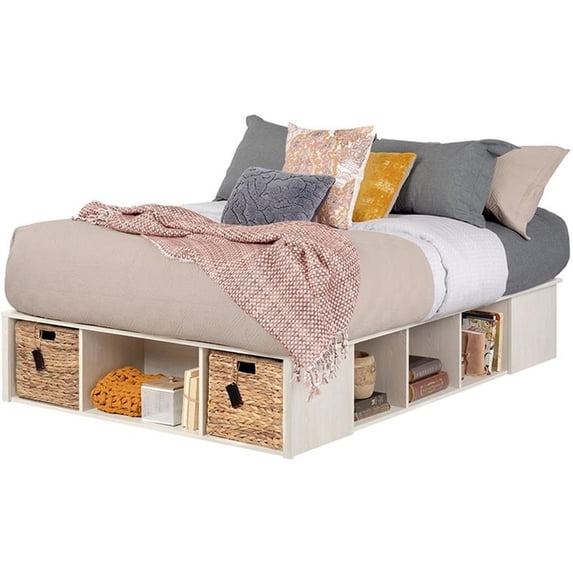 Bowery Hill Laminated Particleboard Winter Oak Platform Bed Rectangular Storage 56"W x 76.75"D Unassembled
