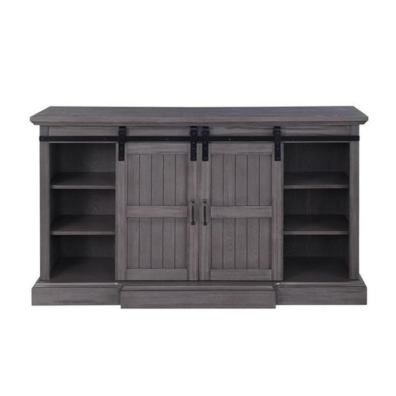 Bowery Hill Modern Wood TV Stand with Fireplace in Gray Oak