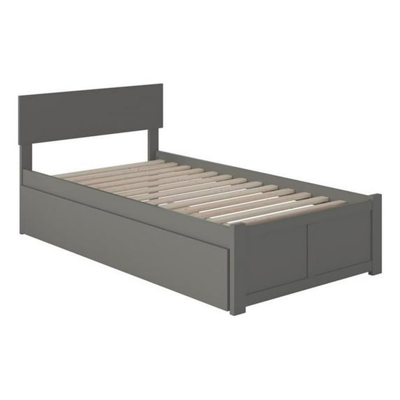 Bowery Hill Modern Wood Twin-XL Platform Panel Bed with Trundle in Gray