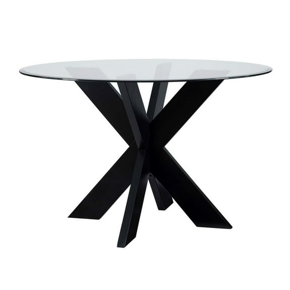 Bowery Hill Modern X Base Wood and Glass Dining Table in Black