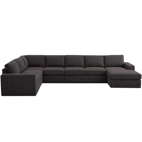 Bowery Hill Modular Sectional Sofa with Reversible Chaise in Dark Gray Linen