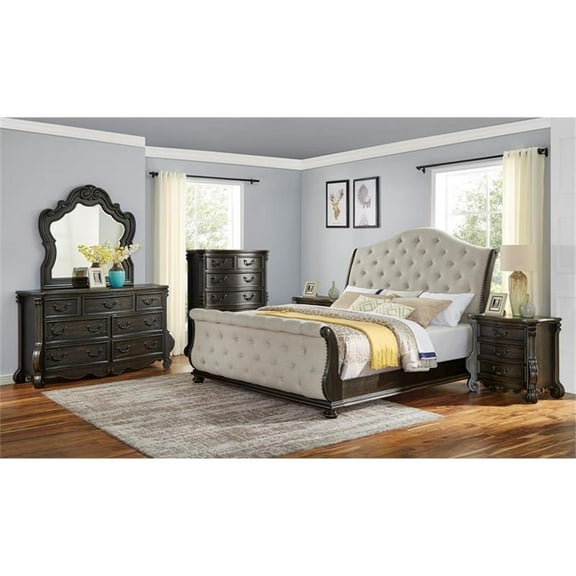 Bowery Hill Multi-step Molasses Queen 6-Piece Wood Sleigh Bedroom Set