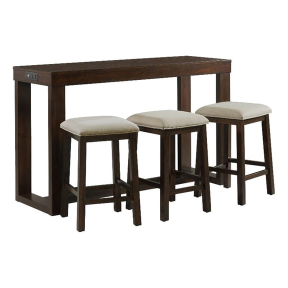 Bowery Hill Multipurpose Bar Table Set in Dark Walnut with USB Ports