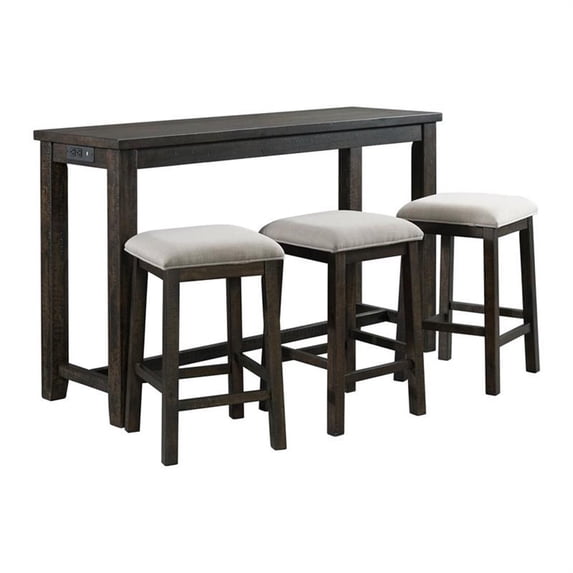 Bowery Hill Upholstered Smokey Walnut Bar Table Set Rectangular USB Ports 60"x20"x36" Unassembled