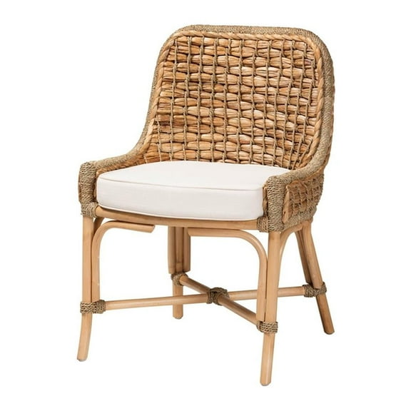 Bowery Hill Natural Brown Woven Rattan Dining Side Chair With Cushion