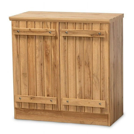 Bowery Hill Natural Oak Brown Finished Wood 2-Door Shoe Cabinet