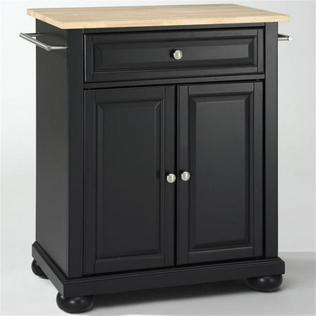 Bowery Hill Natural Wood Top Kitchen Island in Black