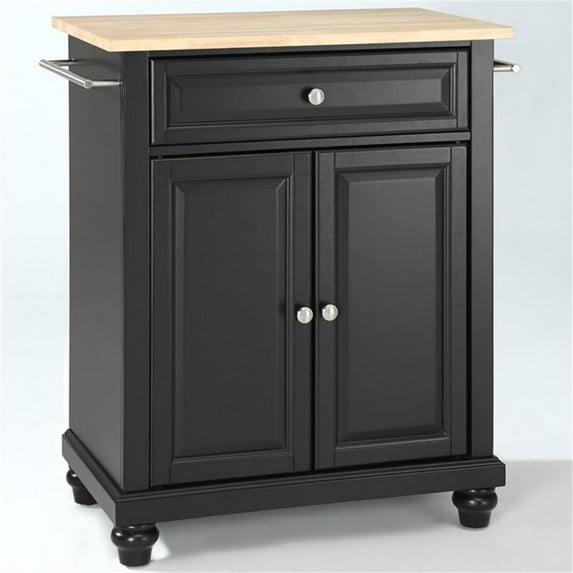 Bowery Hill Natural Wood Top Kitchen Island in Black