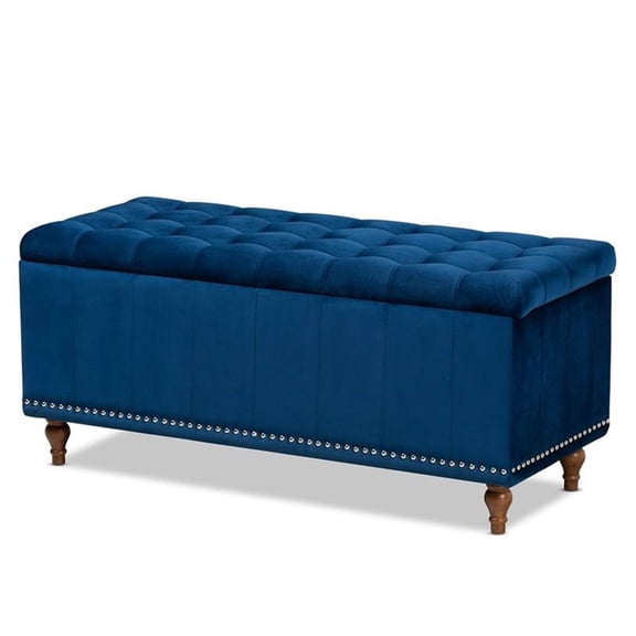Bowery Hill Velvet Navy Blue Storage Ottoman Bench Rectangular Button Tufted 41.73" x 16.73" x 18.7" Unassembled
