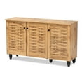 thumbnail image 1 of Bowery Hill Oak Brown Finished Wood 3-Door Shoe Cabinet, 1 of 11