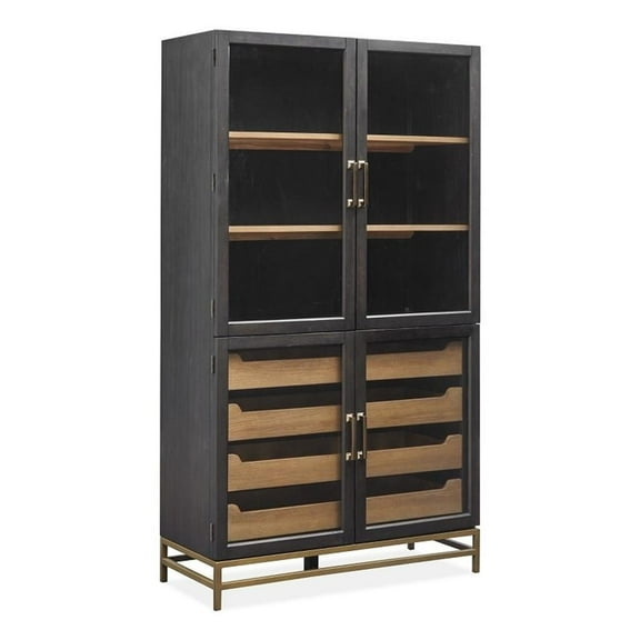 Bowery Hill Oak Veneer and Hardwood Solids Coffee Bean Two Tone Cabinet