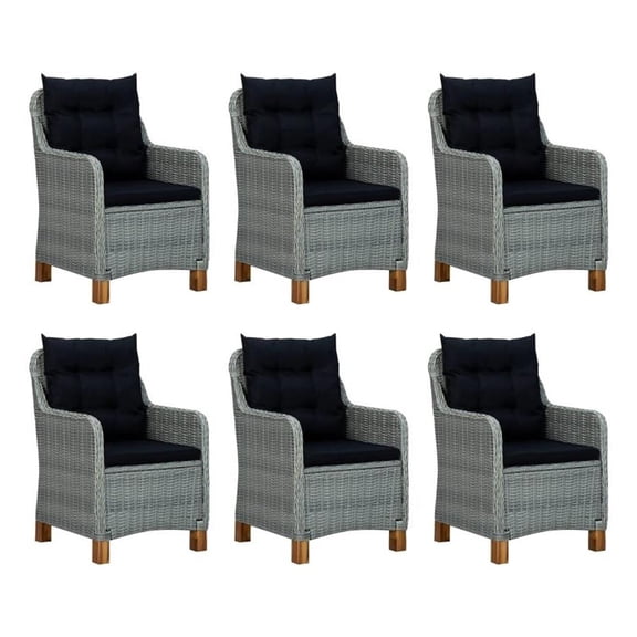 Bowery Hill Outdoor Dining Set in Light Gray Round PE Rattan 6-Piece Set