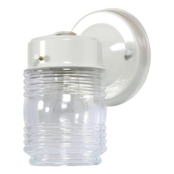Bowery Hill Outdoor Steel Wall Mount Jelly Jar Wall Lantern Sconce in White