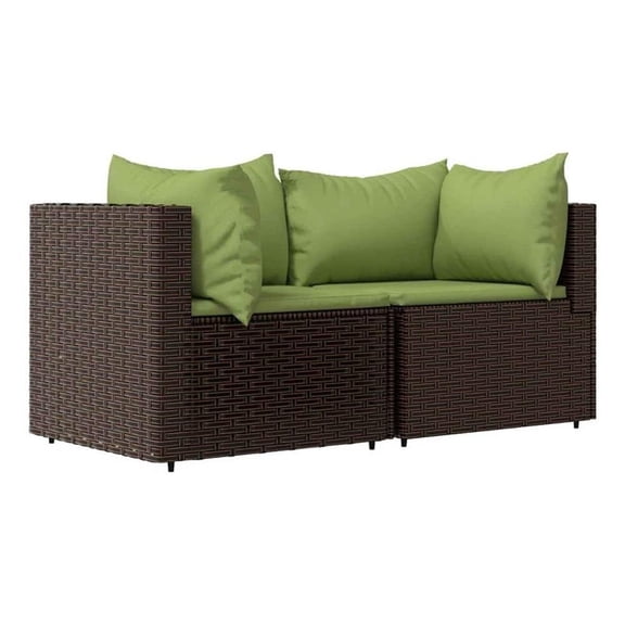 Bowery Hill PE Rattan Medium Adjustable Feet Patio Corner Sofa in Brown