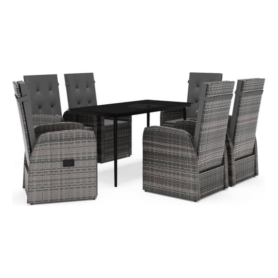 Bowery Hill PE Rattan/Powder-Coated Steel/Glass Garden Dining Set in Gray