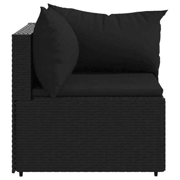 Bowery Hill PE Rattan Powder-Coated Steel & Polyester Patio Corner Sofa in Black