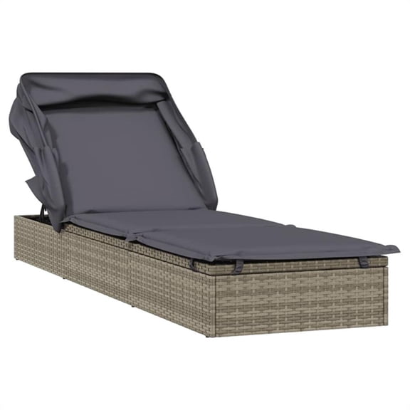 Bowery Hill PE Rattan Sunbed with Adjustable Umbrella in Gray