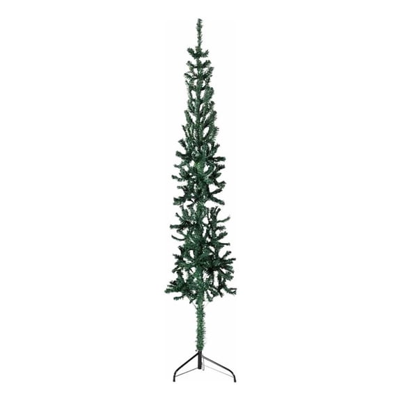 Bowery Hill PVC Slim Decorative Inlays Artificial Half Christmas Tree in Green