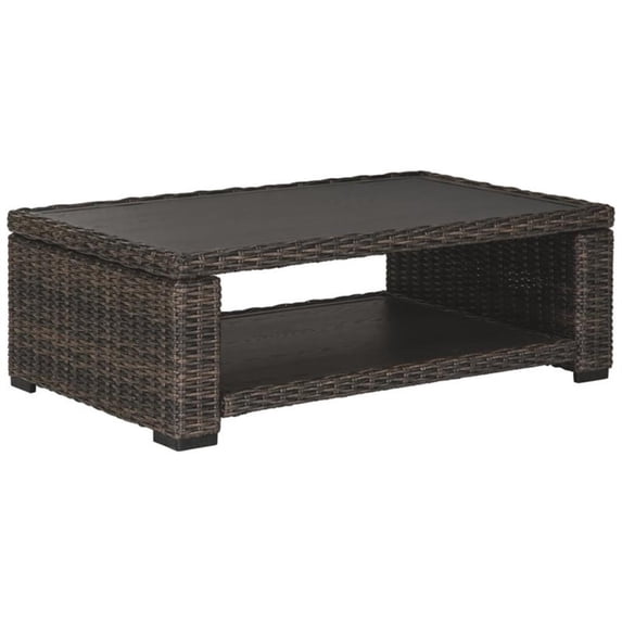 Bowery Hill Resin Wicker Brown Coffee Table Rectangular All-Weather 48.5" x 30.5" Unassembled