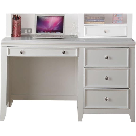 Bowery Hill Pine Computer Desk with 3 Drawers in White Finish