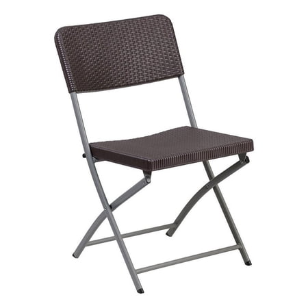 Bowery Hill Plastic Rattan Plastic Folding Chair in Chocolate Brown/Gray