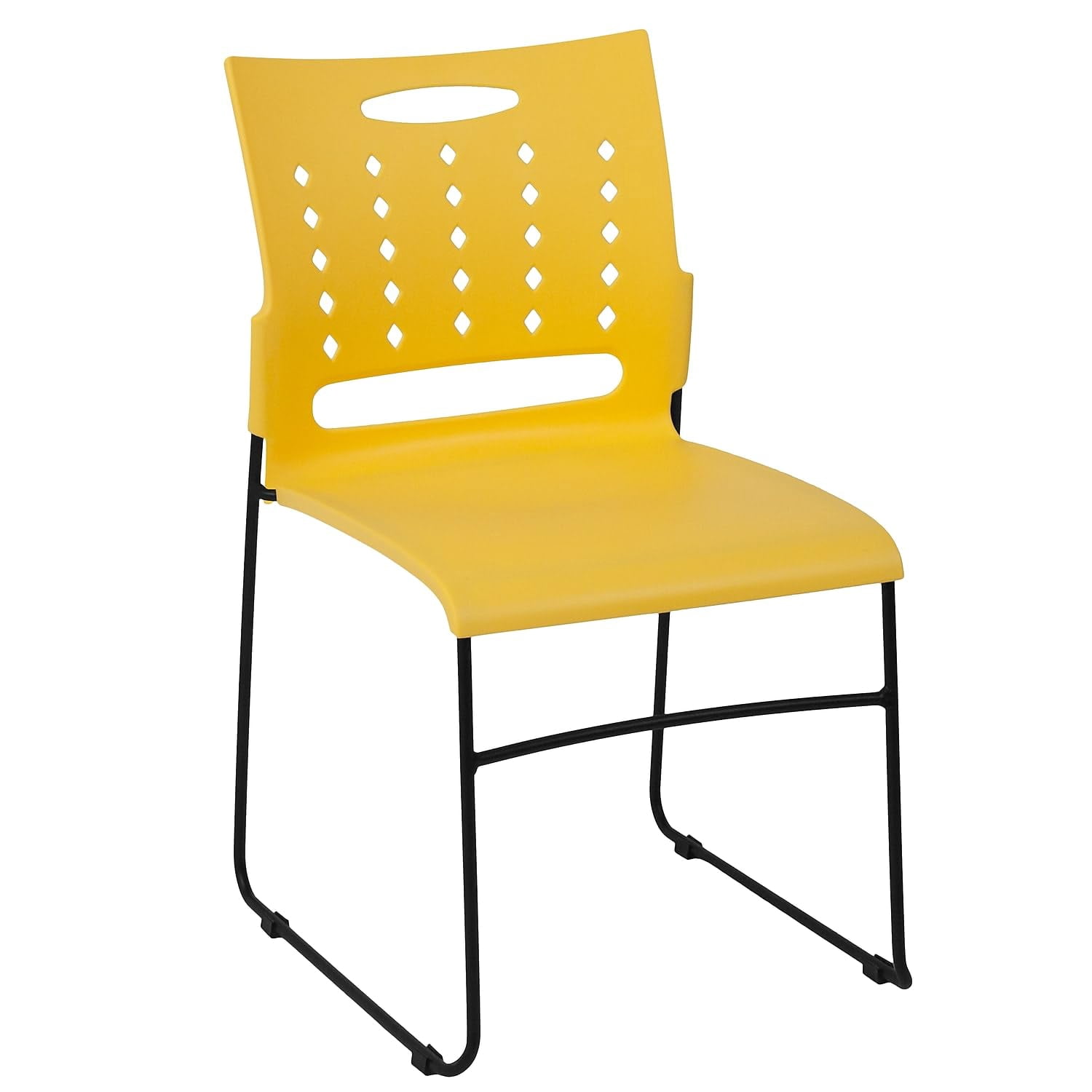 Bowery Hill Plastic Vent Back Sled Base Stacking Chair in Yellow ...