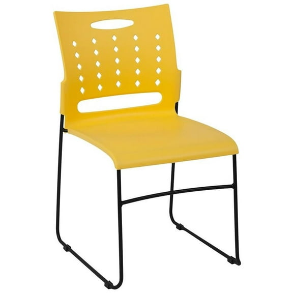 Bowery Hill Plastic Vent Back Sled Base Stacking Chair in Yellow