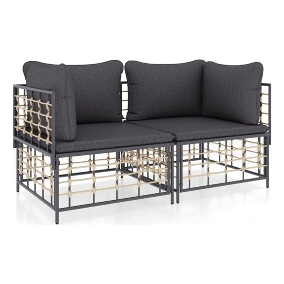 Bowery Hill Poly Rattan Medium Modular Corner Sofa Corner Sofa in Anthracite
