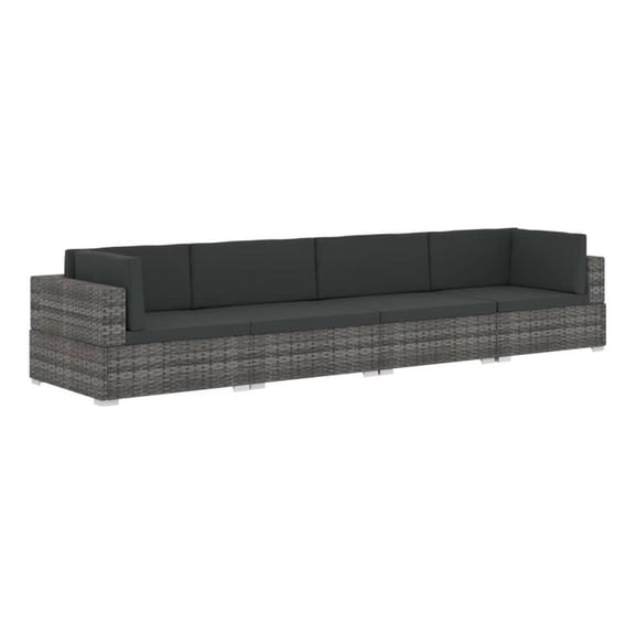 Bowery Hill Poly Rattan Patio Sofa With Dark Gray Cushions in Gray