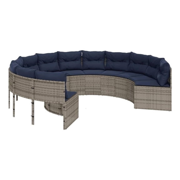 Bowery Hill Poly Rattan Patio Sofa With Steel Frame in Gray & Navy Blue