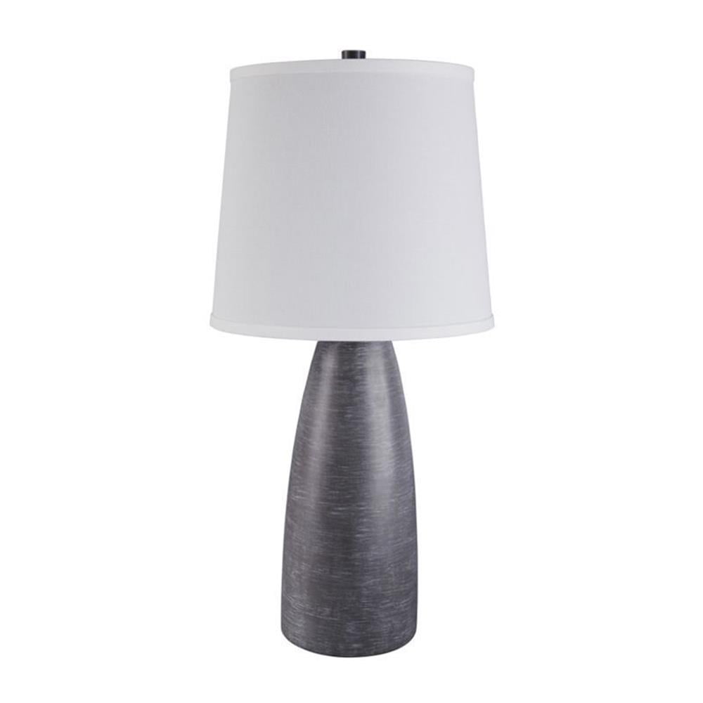 Set of 2 Gray Resin Table Lamps with White Drum Shades