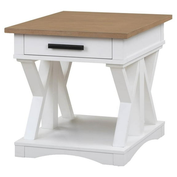 Bowery Hill Poplar Solid Wood End Table in White and Natural