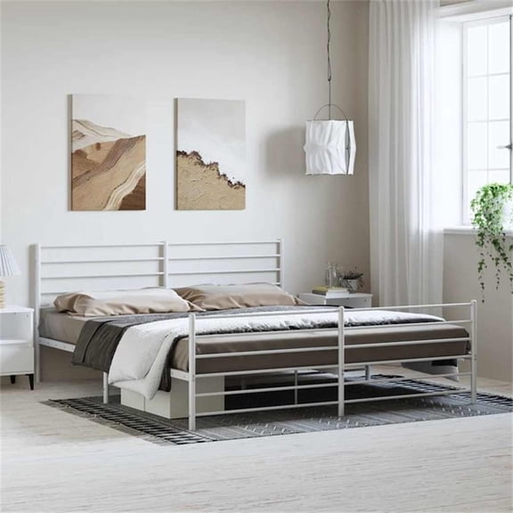 Bowery Hill Powder-Coated Steel Cal King/Double Bed Frame in White