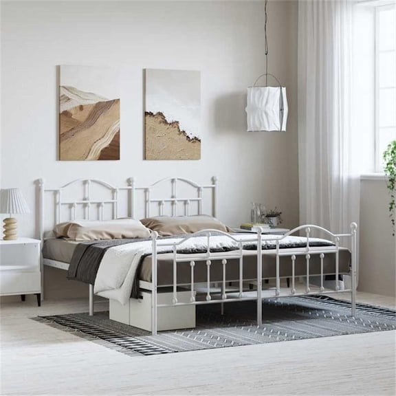 Bowery Hill Powder-Coated Steel Cal King/Double Bed Frame in White