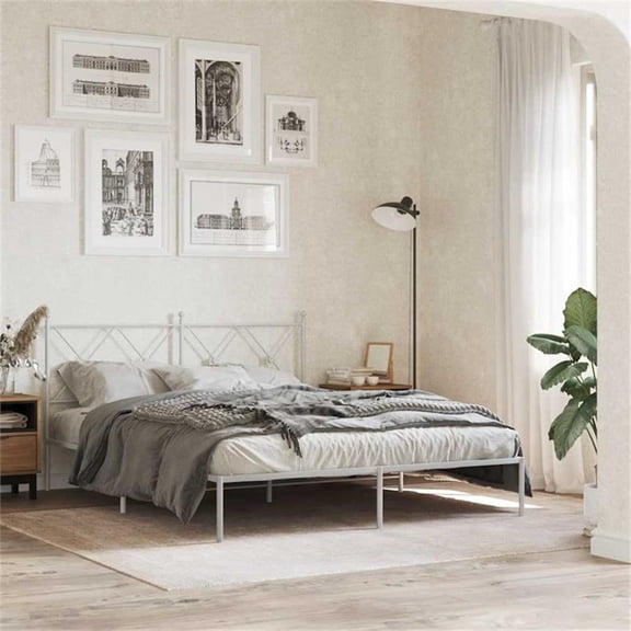 Bowery Hill Powder-Coated Steel King Size Bed Frame in White