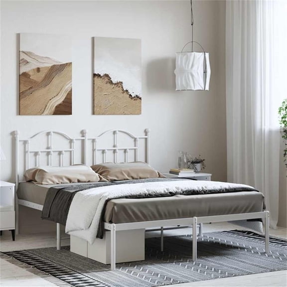 Bowery Hill Powder-Coated Steel King Size Bed Frame in White