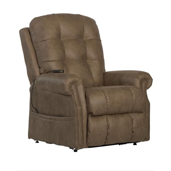 Bowery Hill Power Lift Recliner with Heat and Massage in Silt Brown Fabric